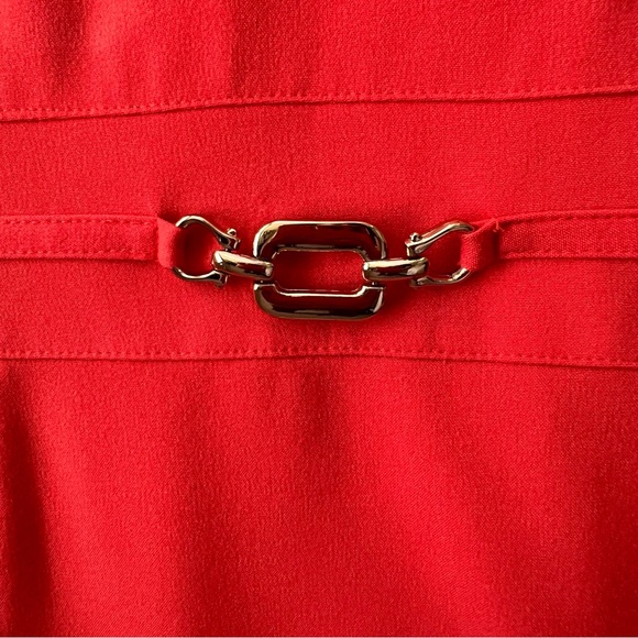 Tahari Arthur S. Levine Orange Sleeveless Dress with Gold Belt Buckle Size 10 - Picture 6 of 11